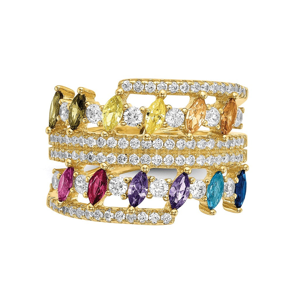 Sterlingsilber Prizma Goldfarben 14K Glanz Beschichtet Bunt Marquise Zirkonia Ring