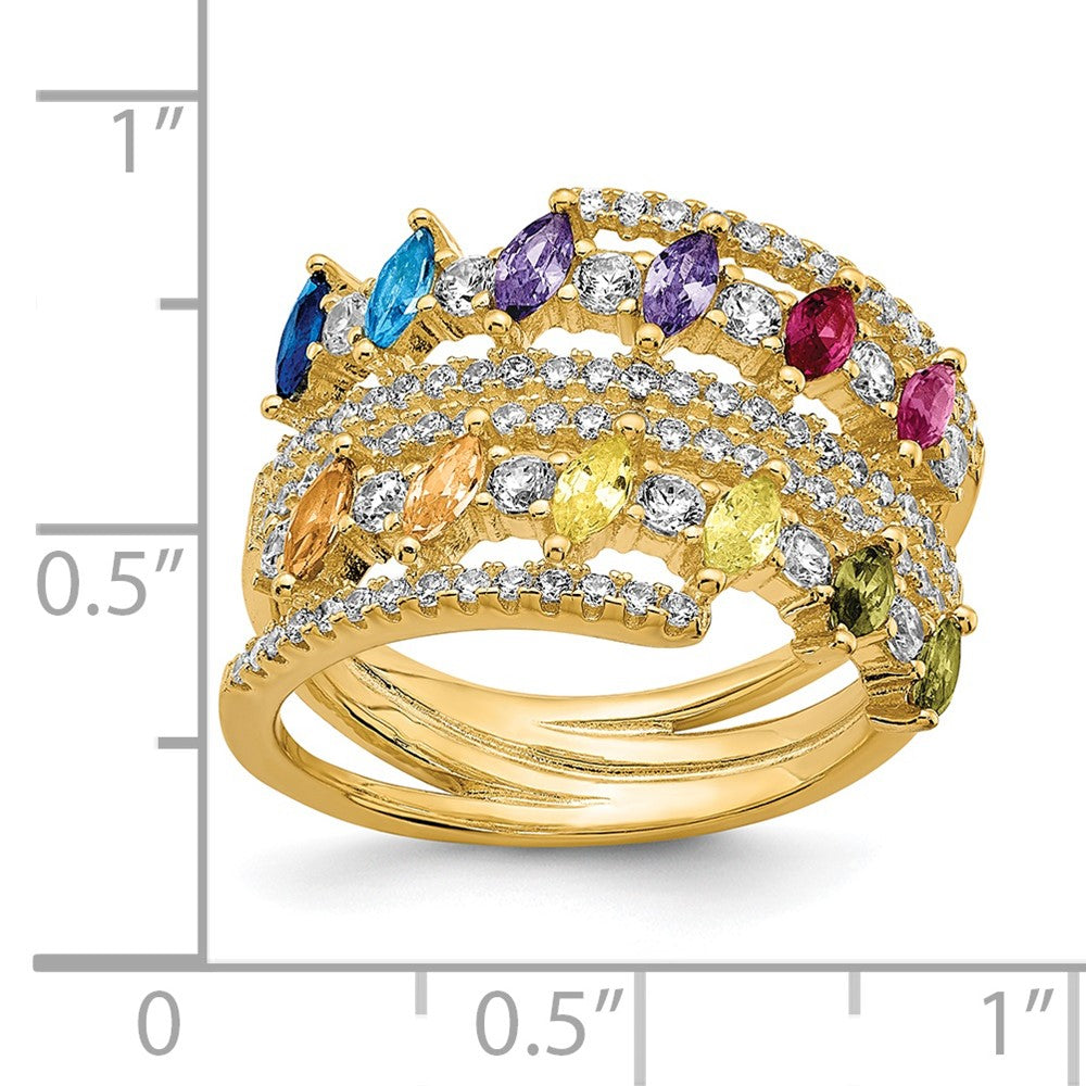 Sterlingsilber Prizma Goldfarben 14K Glanz Beschichtet Bunt Marquise Zirkonia Ring