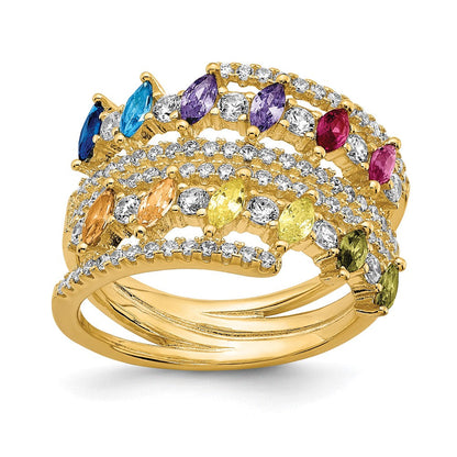 Sterlingsilber Prizma Goldfarben 14K Glanz Beschichtet Bunt Marquise Zirkonia Ring