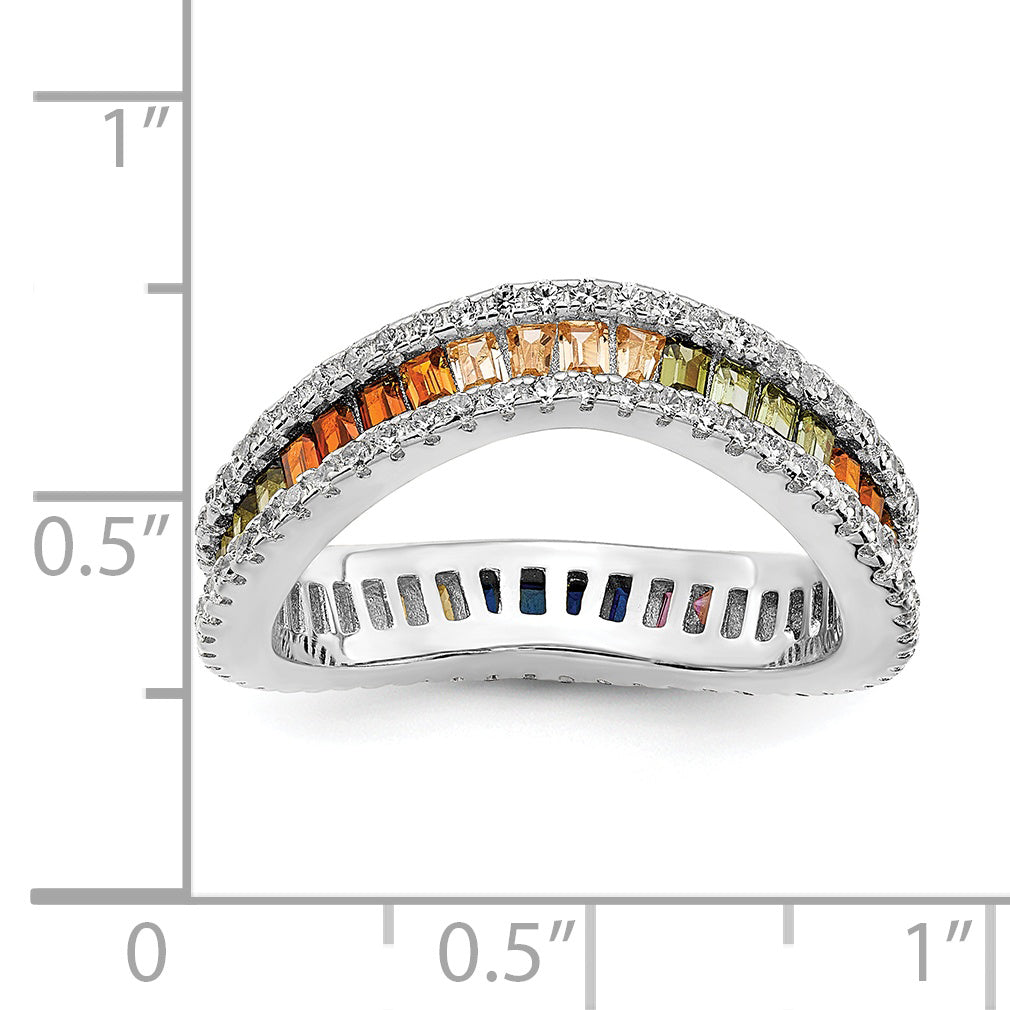 Sterlingsilber Prizma Rhodiniert Weiß und Bunt Kanalfassung Set Zirkonia Ring