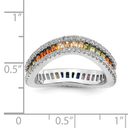 Sterlingsilber Prizma Rhodiniert Weiß und Bunt Kanalfassung Set Zirkonia Ring
