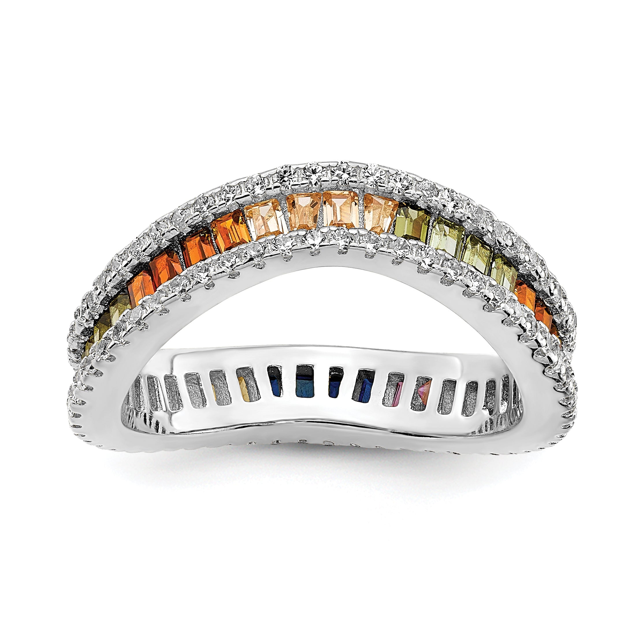 Sterlingsilber Prizma Rhodiniert Weiß und Bunt Kanalfassung Set Zirkonia Ring