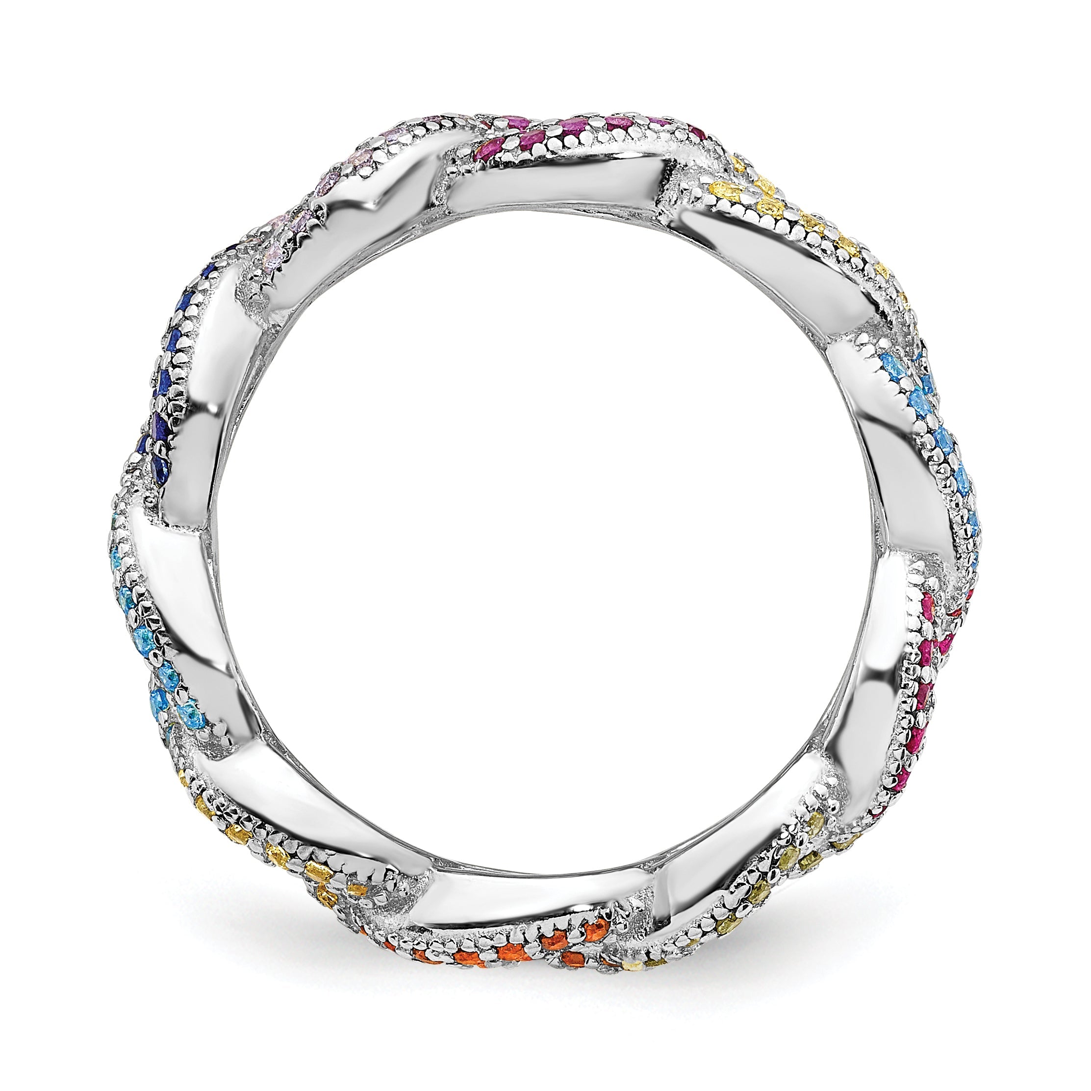 Sterlingsilber Prizma Rhodiniert Bunt Zirkonia Kubanisch Glieder Ring