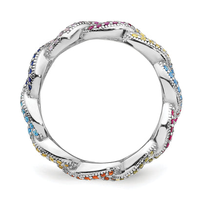 Sterlingsilber Prizma Rhodiniert Bunt Zirkonia Kubanisch Glieder Ring