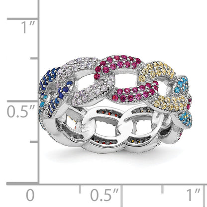 Sterlingsilber Prizma Rhodiniert Bunt Zirkonia Kubanisch Glieder Ring
