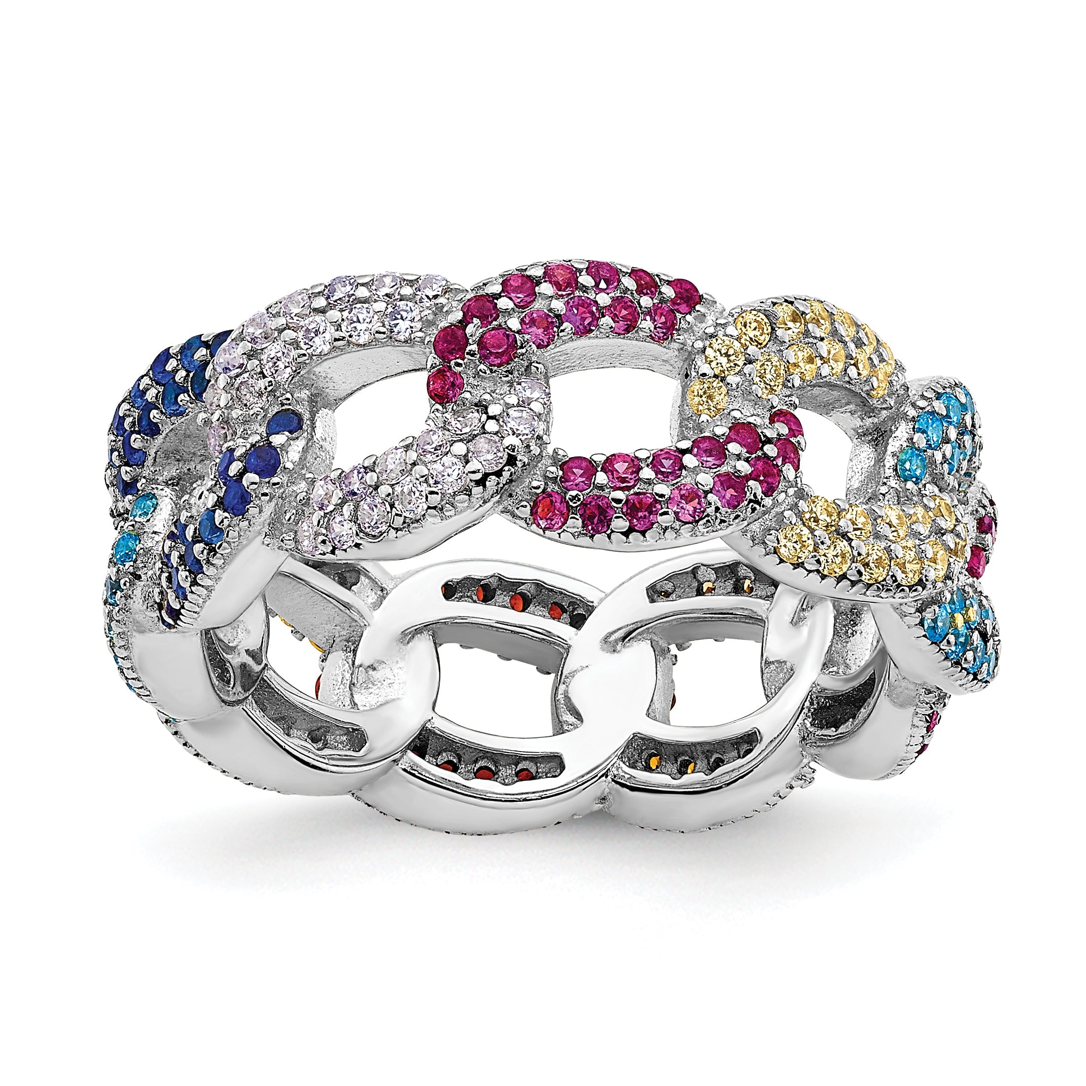 Sterlingsilber Prizma Rhodiniert Bunt Zirkonia Kubanisch Glieder Ring