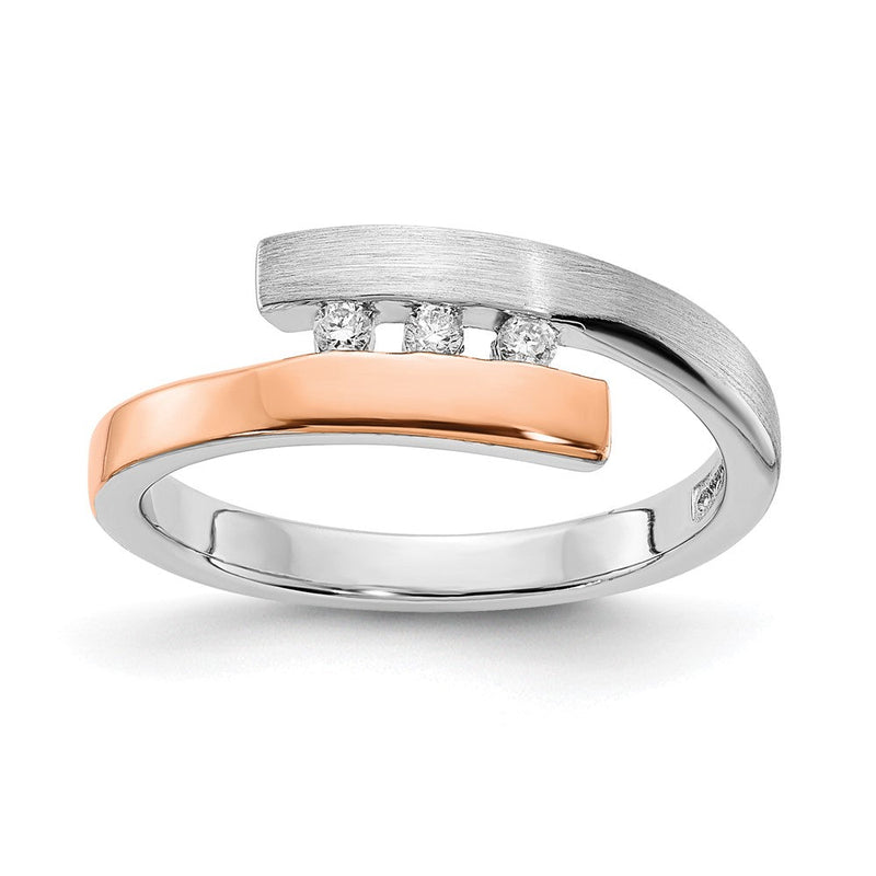 Roségoldbeschichtet Sterlingsilber Rhodiniert & Gold Diamant Bypass Ring