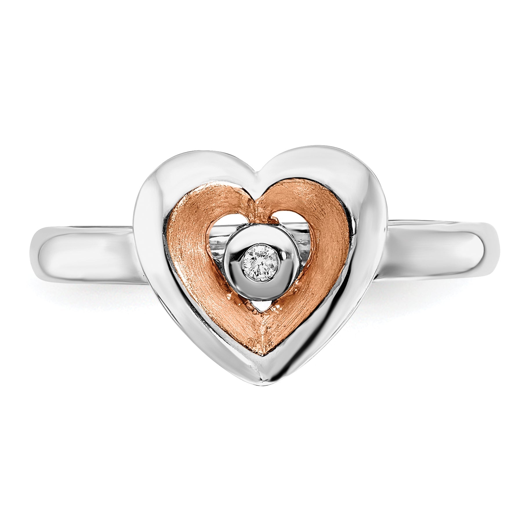 Roségoldbeschichtet Sterlingsilber Rhodiniert Gold Poliert Satiniert Diamant Herz Rin