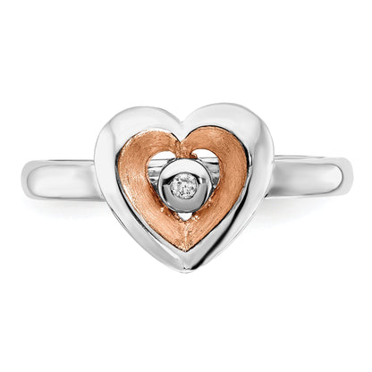 Roségoldbeschichtet Sterlingsilber Rhodiniert Gold Poliert Satiniert Diamant Herz Rin