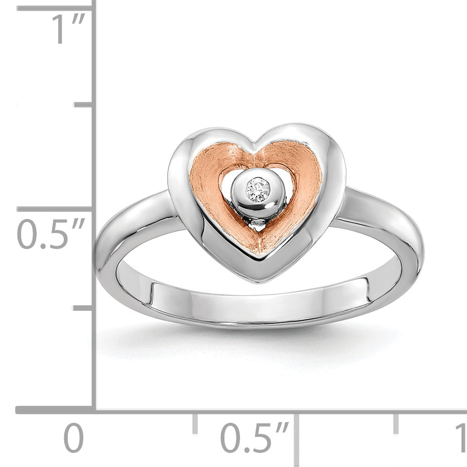 Roségoldbeschichtet Sterlingsilber Rhodiniert Gold Poliert Satiniert Diamant Herz Rin