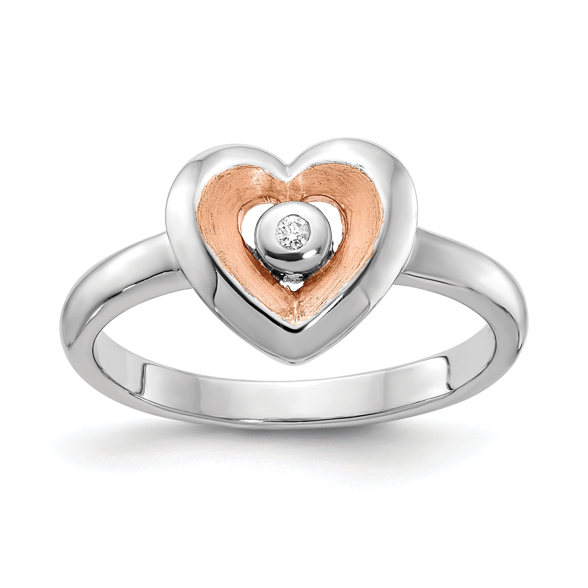 Roségoldbeschichtet Sterlingsilber Rhodiniert Gold Poliert Satiniert Diamant Herz Rin