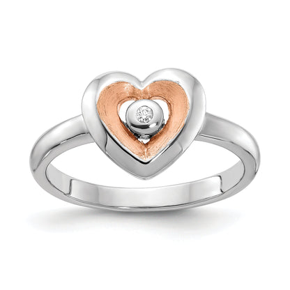 Roségoldbeschichtet Sterlingsilber Rhodiniert Gold Poliert Satiniert Diamant Herz Rin