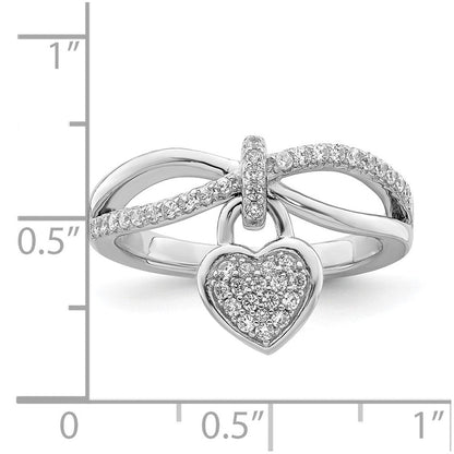 Sterlingsilber Rhodiniert Zirkonia Herz Hängend Ring