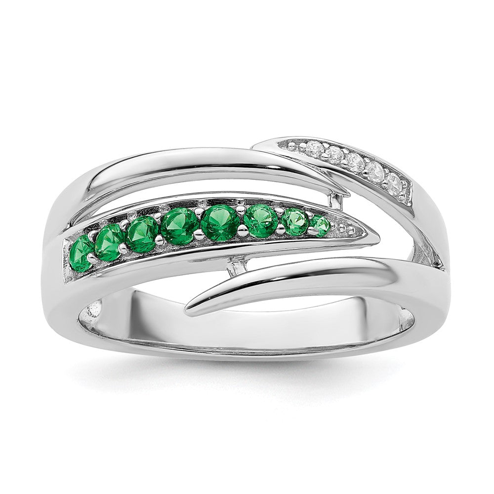 Sterlingsilber Rhodiniert Grün & Weiß Zirkonia Ring