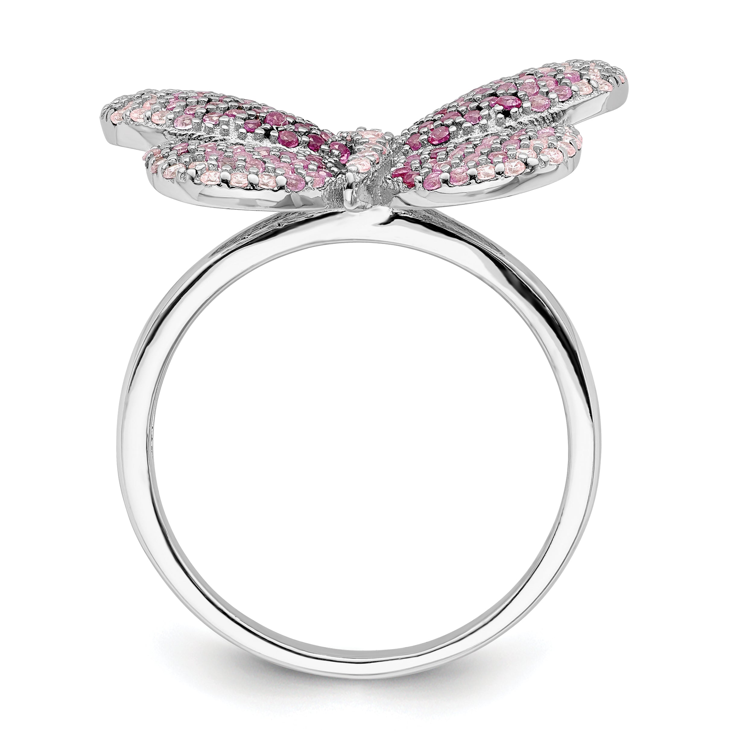 Sterlingsilber Rhodiniert Poliert Rosa Zirkonia Schmetterling Ring