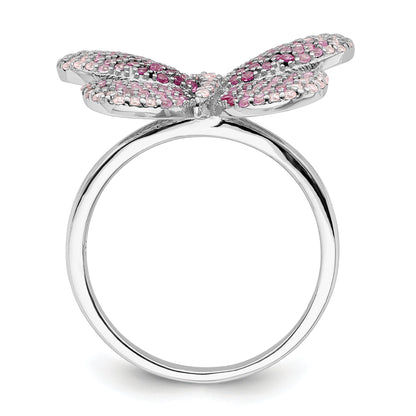 Sterlingsilber Rhodiniert Poliert Rosa Zirkonia Schmetterling Ring