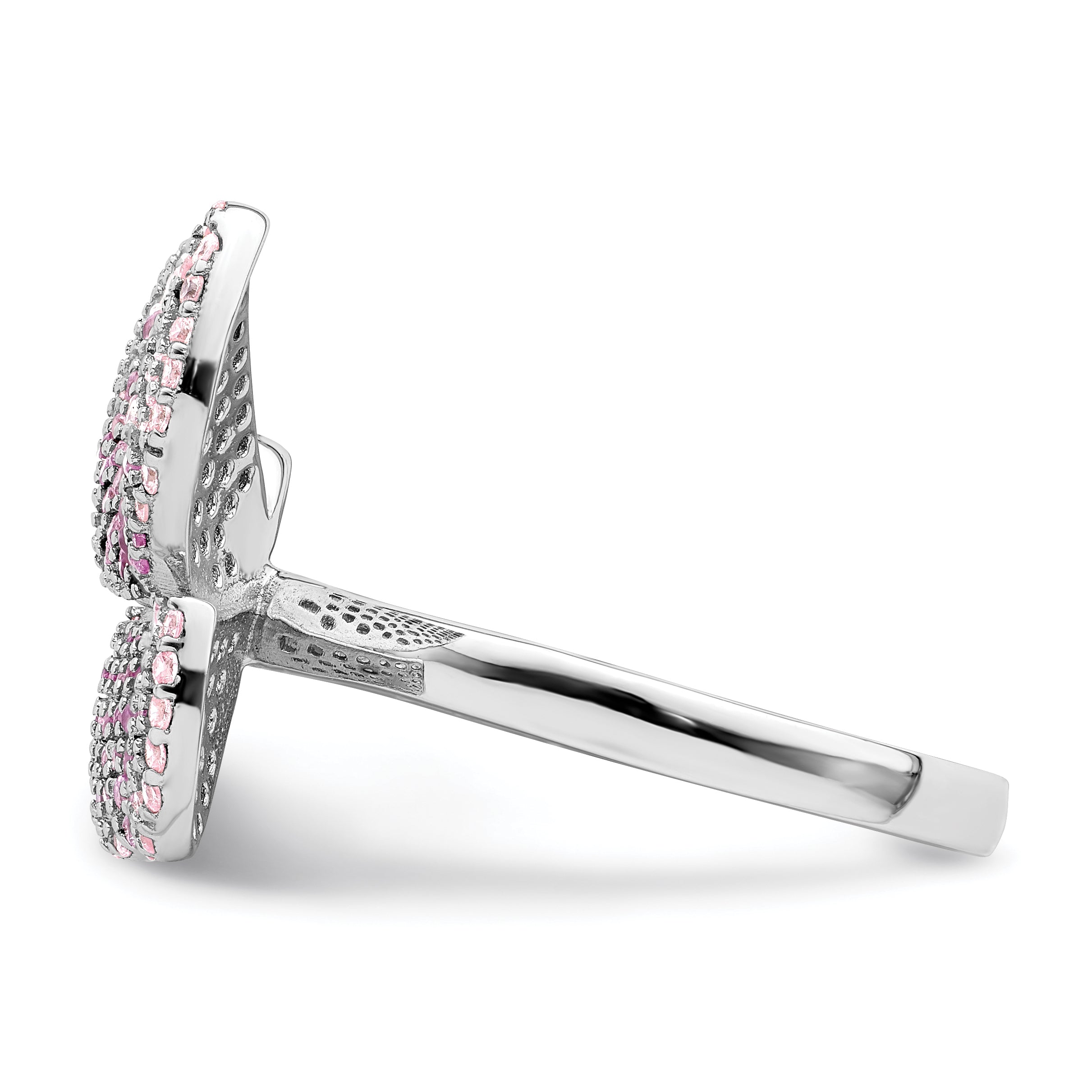 Sterlingsilber Rhodiniert Poliert Rosa Zirkonia Schmetterling Ring