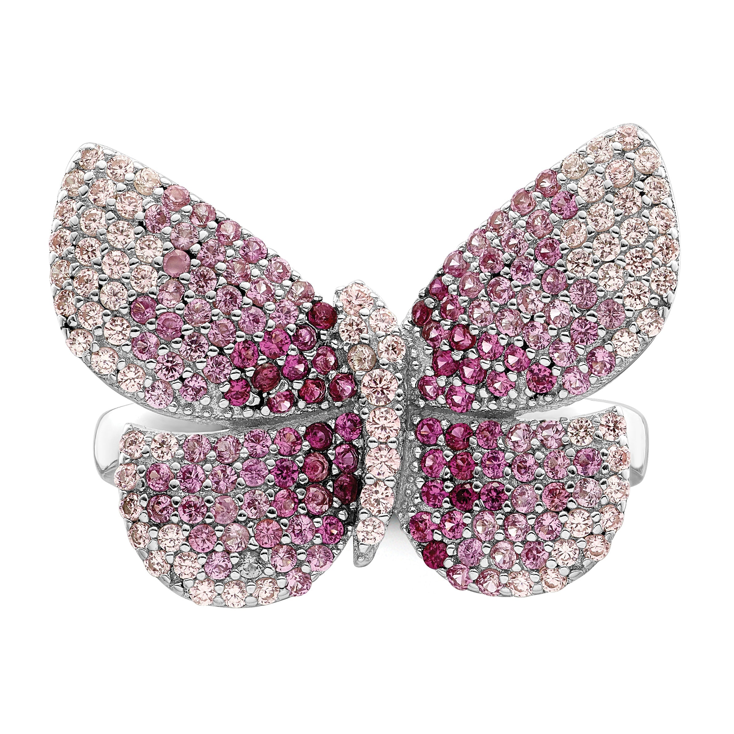 Sterlingsilber Rhodiniert Poliert Rosa Zirkonia Schmetterling Ring