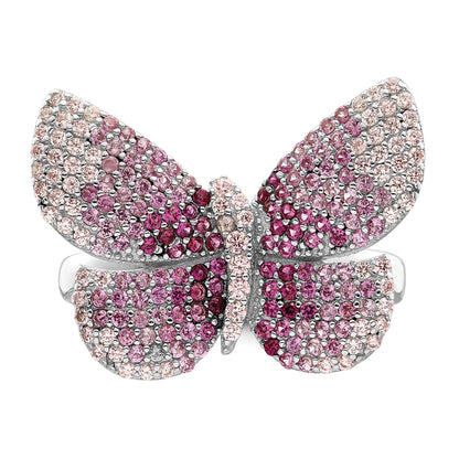 Sterlingsilber Rhodiniert Poliert Rosa Zirkonia Schmetterling Ring