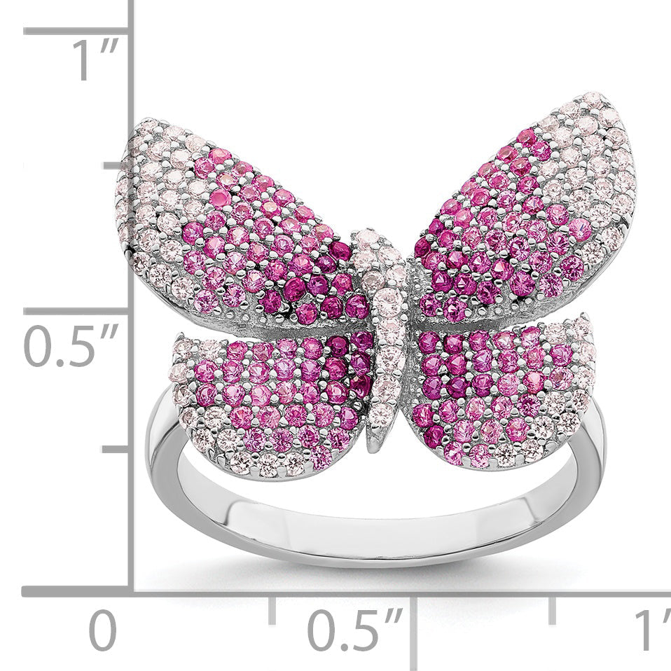 Sterlingsilber Rhodiniert Poliert Rosa Zirkonia Schmetterling Ring