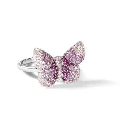 Sterlingsilber Rhodiniert Poliert Rosa Zirkonia Schmetterling Ring