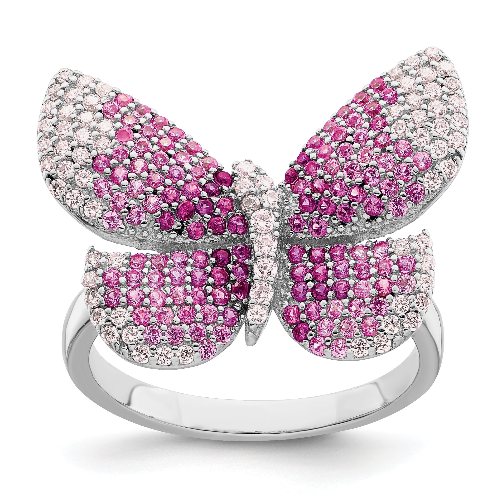 Sterlingsilber Rhodiniert Poliert Rosa Zirkonia Schmetterling Ring