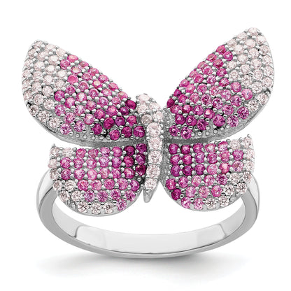 Sterlingsilber Rhodiniert Poliert Rosa Zirkonia Schmetterling Ring
