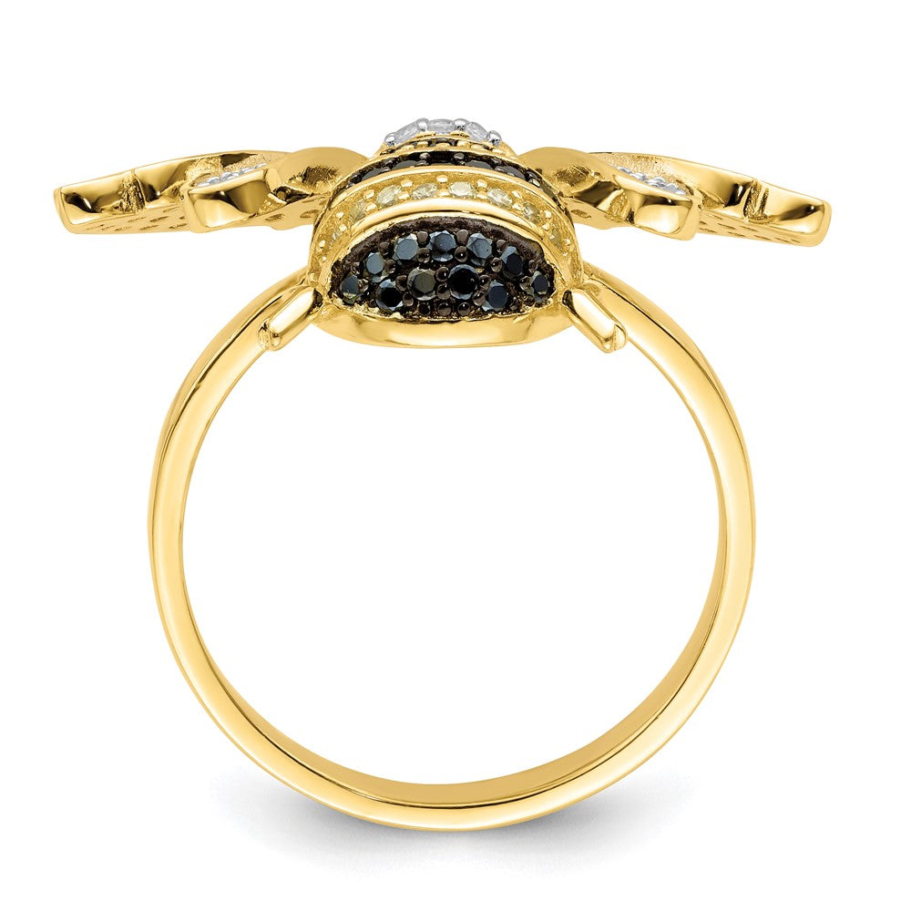 Sterlingsilber Blk/white Rhodiniert Goldfarben Zirkonia Bumblebee Ring