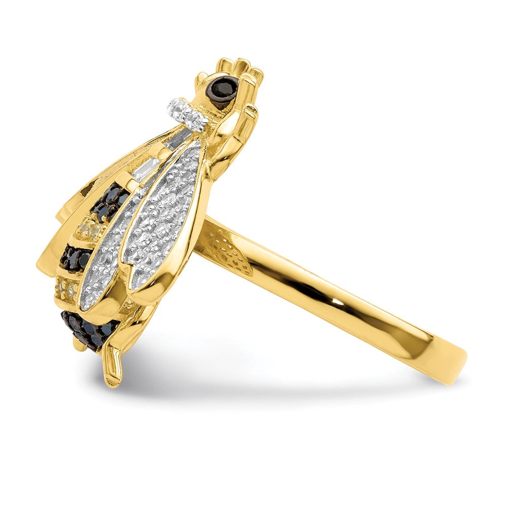Sterlingsilber Blk/white Rhodiniert Goldfarben Zirkonia Bumblebee Ring