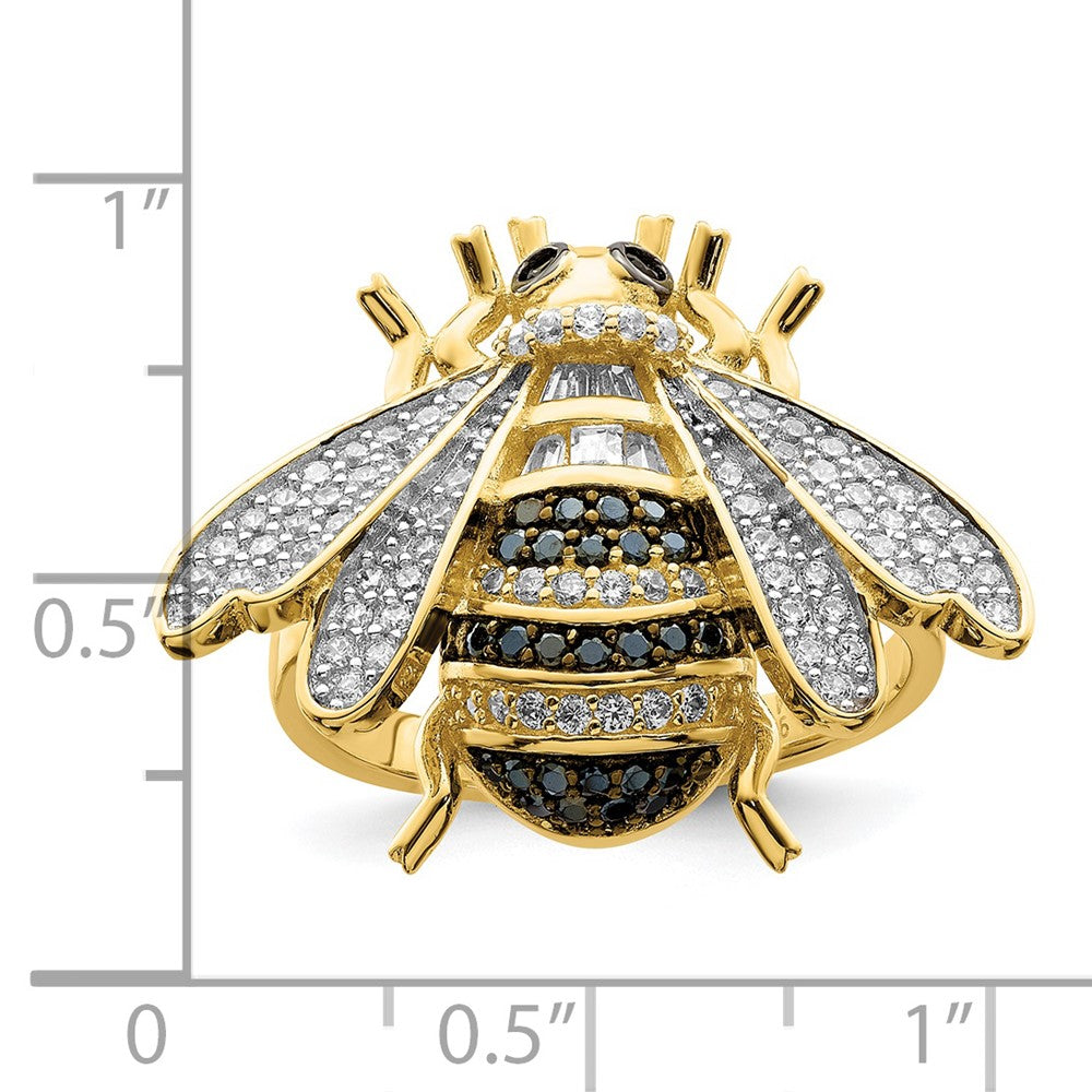 Sterlingsilber Blk/white Rhodiniert Goldfarben Zirkonia Bumblebee Ring