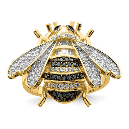 Sterlingsilber Blk/white Rhodiniert Goldfarben Zirkonia Bumblebee Ring