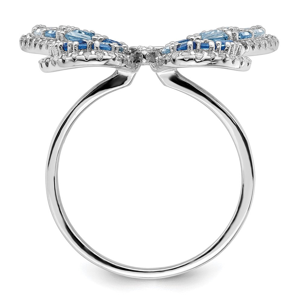 Sterlingsilber Rhodiniert Poliert Blau & Weiß Zirkonia Schmetterling Ring