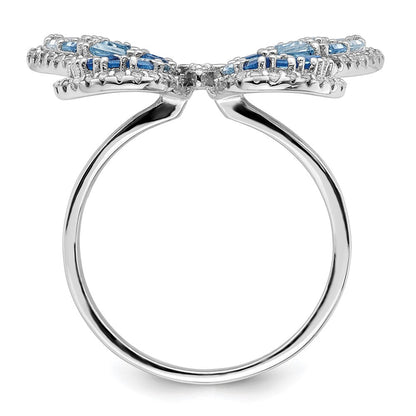 Sterlingsilber Rhodiniert Poliert Blau & Weiß Zirkonia Schmetterling Ring