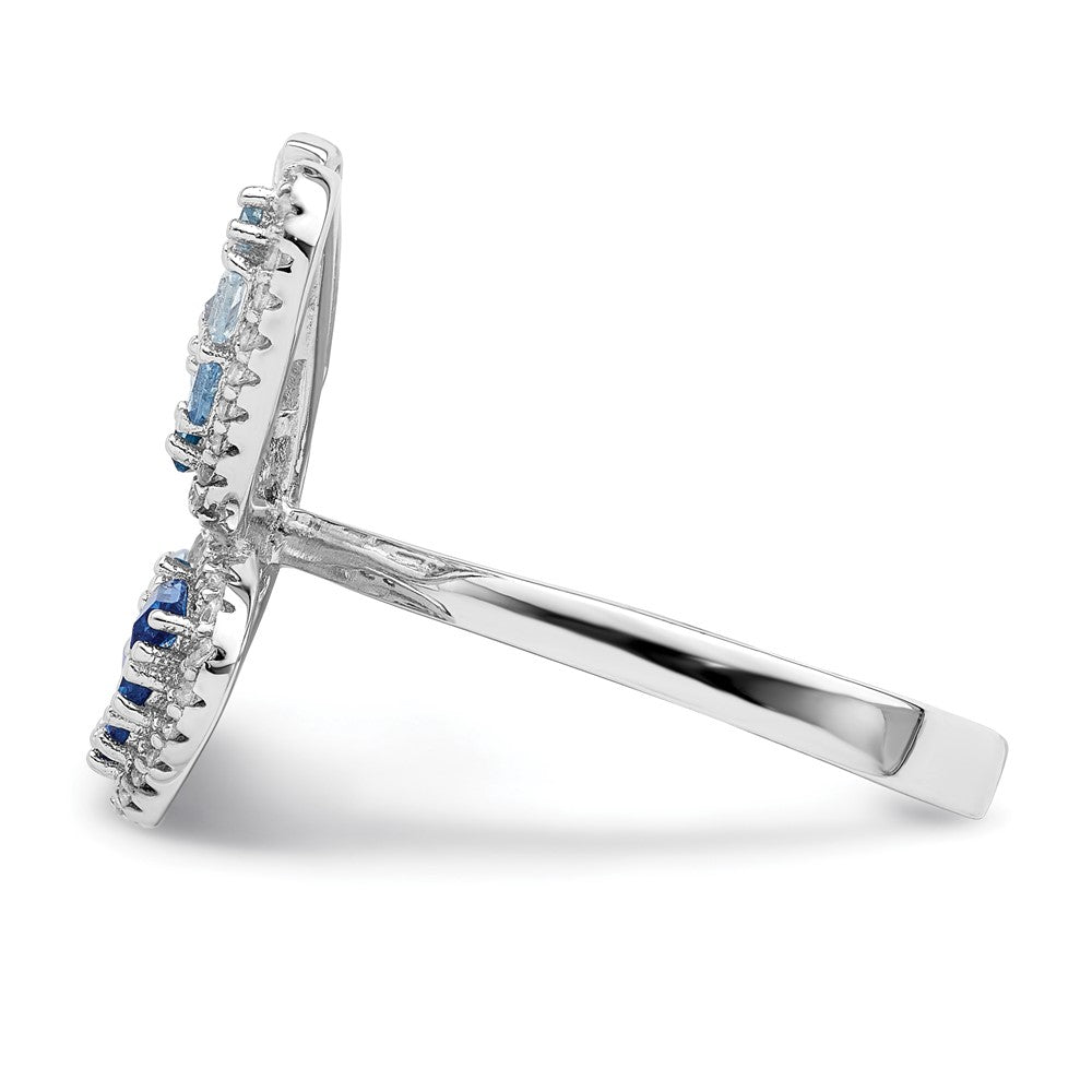 Sterlingsilber Rhodiniert Poliert Blau & Weiß Zirkonia Schmetterling Ring