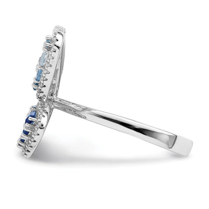 Sterlingsilber Rhodiniert Poliert Blau & Weiß Zirkonia Schmetterling Ring