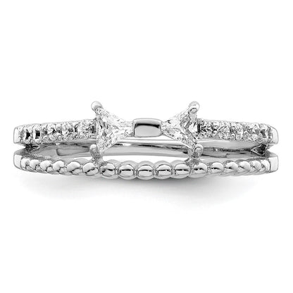 Sterlingsilber Rhodiniert Poliert Doppelt Zirkonia Schleife Ring