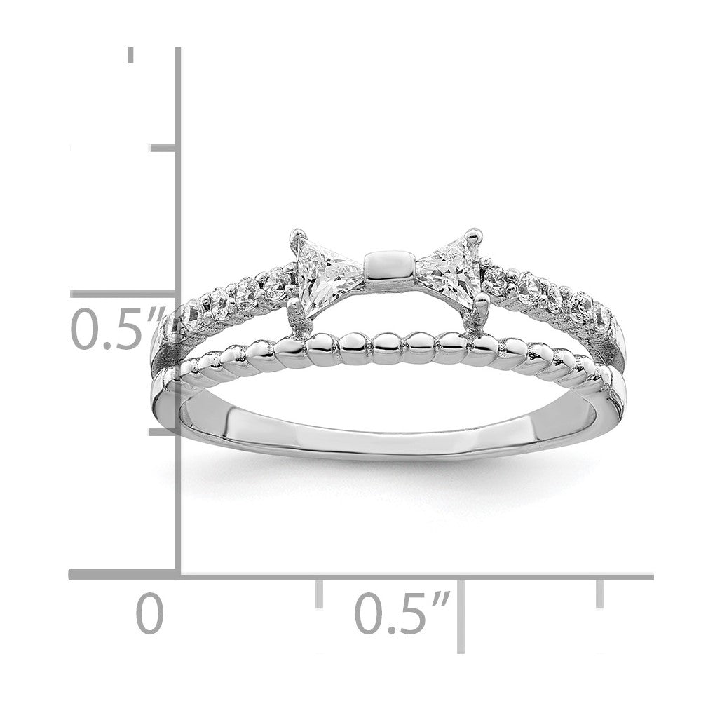 Sterlingsilber Rhodiniert Poliert Doppelt Zirkonia Schleife Ring