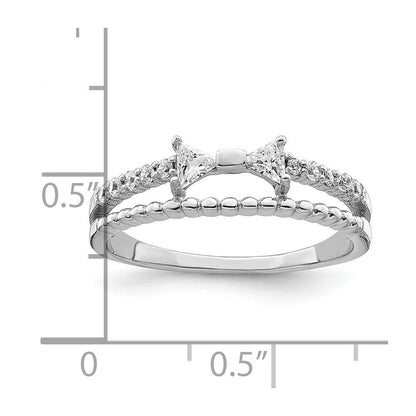 Sterlingsilber Rhodiniert Poliert Doppelt Zirkonia Schleife Ring