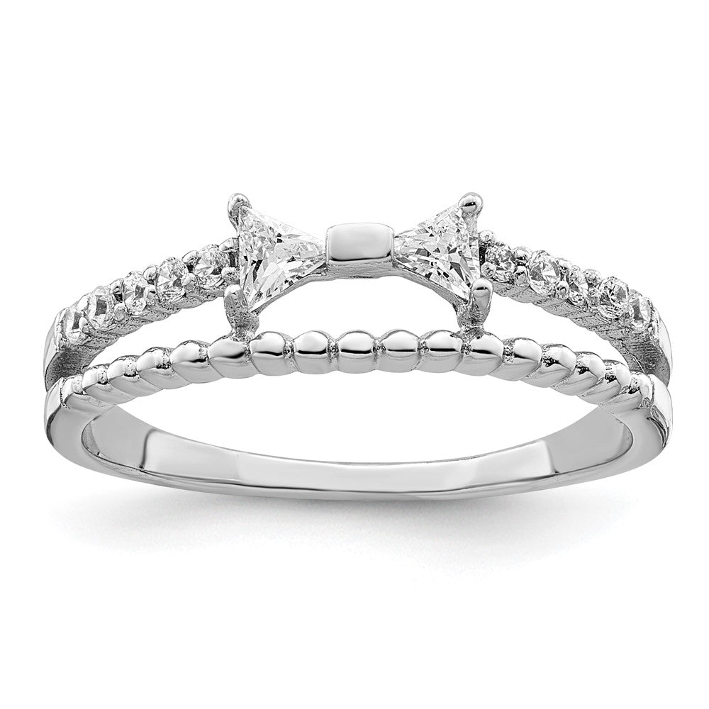 Sterlingsilber Rhodiniert Poliert Doppelt Zirkonia Schleife Ring