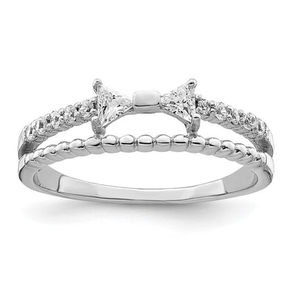 Sterlingsilber Rhodiniert Poliert Doppelt Zirkonia Schleife Ring