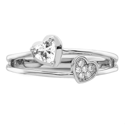 Sterlingsilber Rhodiniert Zirkonia Herzen Ring