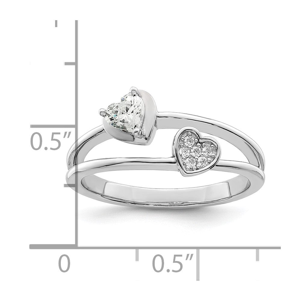 Sterlingsilber Rhodiniert Zirkonia Herzen Ring