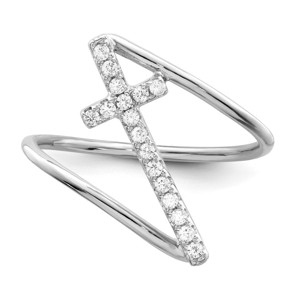 Sterlingsilber Rhodiniert Poliert Zirkonia Kreuz Ring
