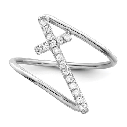 Sterlingsilber Rhodiniert Poliert Zirkonia Kreuz Ring