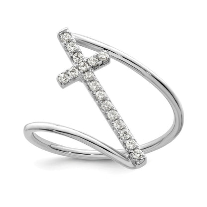 Sterlingsilber Rhodiniert Poliert Zirkonia Kreuz Ring