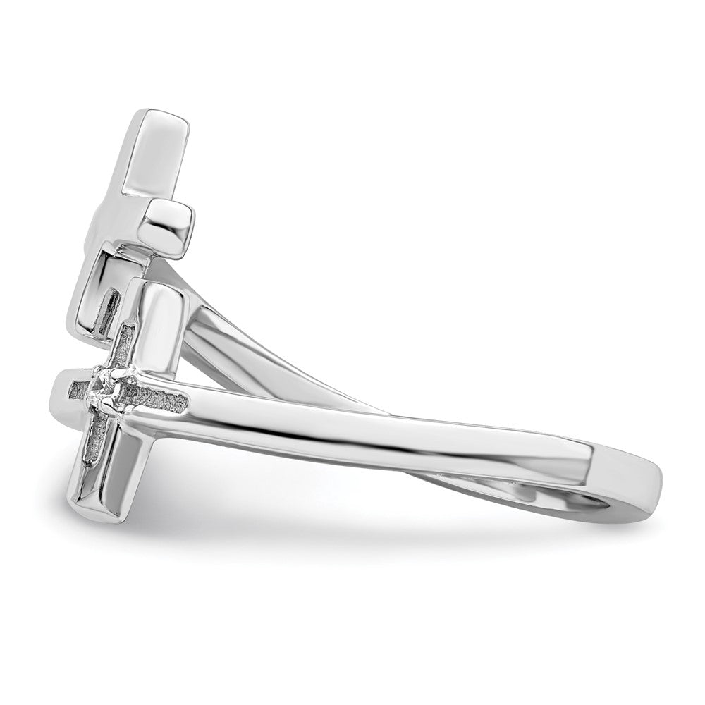 Sterlingsilber Rhodiniert Zirkonia Doppelt Kreuz Verstellbar Ring