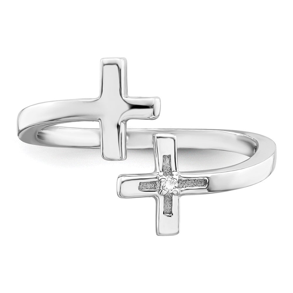 Sterlingsilber Rhodiniert Zirkonia Doppelt Kreuz Verstellbar Ring