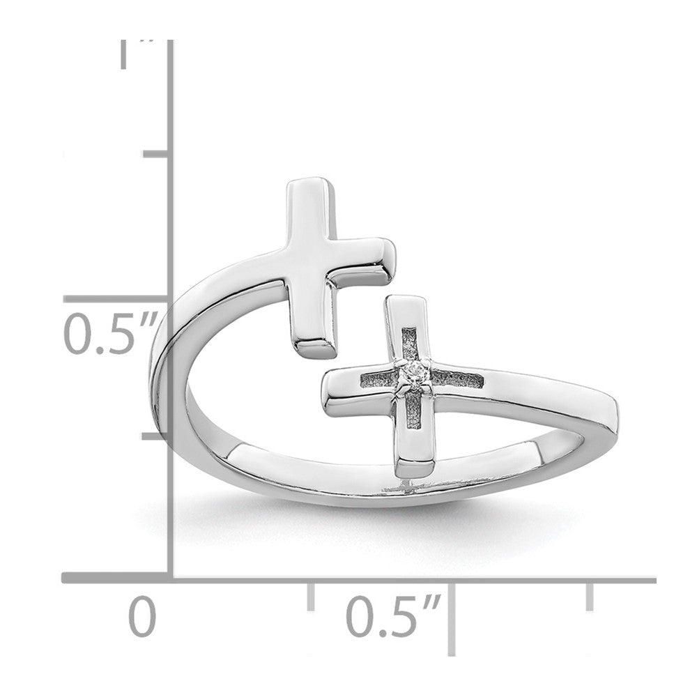 Sterlingsilber Rhodiniert Zirkonia Doppelt Kreuz Verstellbar Ring