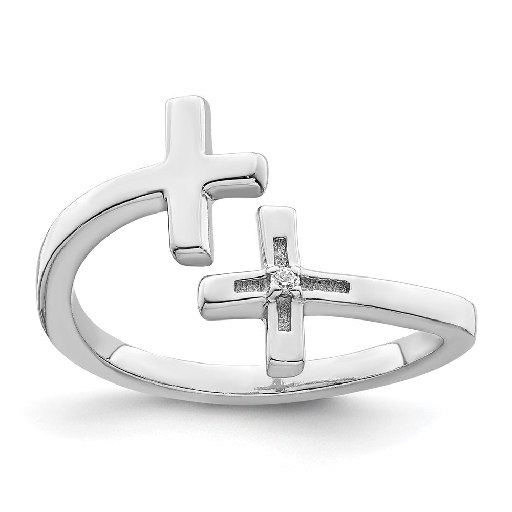 Sterlingsilber Rhodiniert Zirkonia Doppelt Kreuz Verstellbar Ring