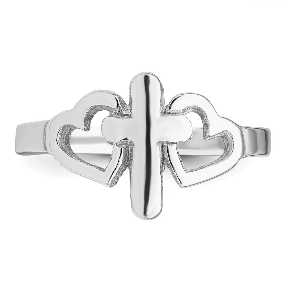 Sterlingsilber Rhodiniert Herzen & Kreuz Ring